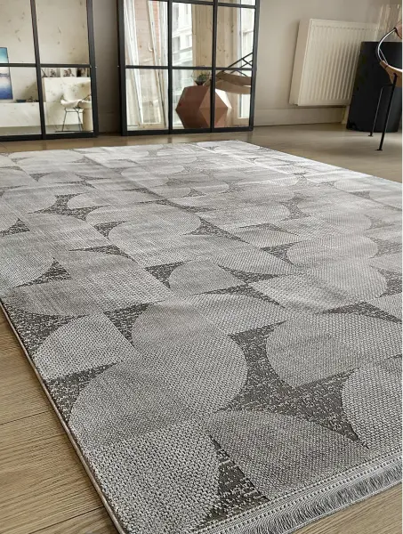 Calme Serisi Gri Renk Yıkanabilir Kaymaz Dokuma Halı T-Hy10