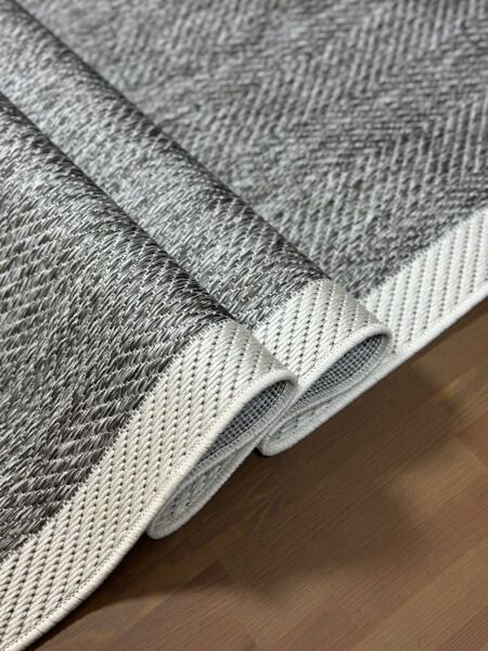 Sisal Serisi K.Gri Krem Kaymaz Tabanlı Yıkanabilir Dokuma Halı EM-E904