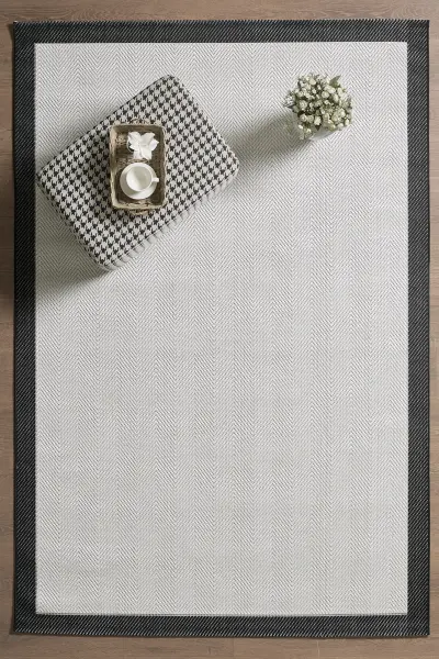 Sisal Serisi Krem Siyah Kaymaz Tabanlı Yıkanabilir Dokuma Halı EM-E907