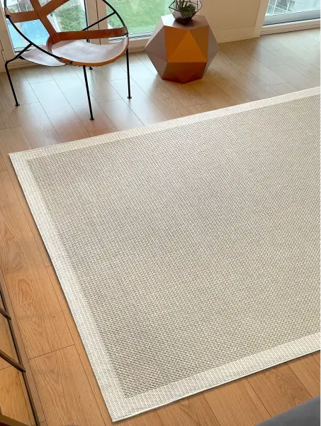 Sisal Serisi Bej Krem Kaymaz Tabanlı Yıkanabilir Dokuma Halı TU-EN10