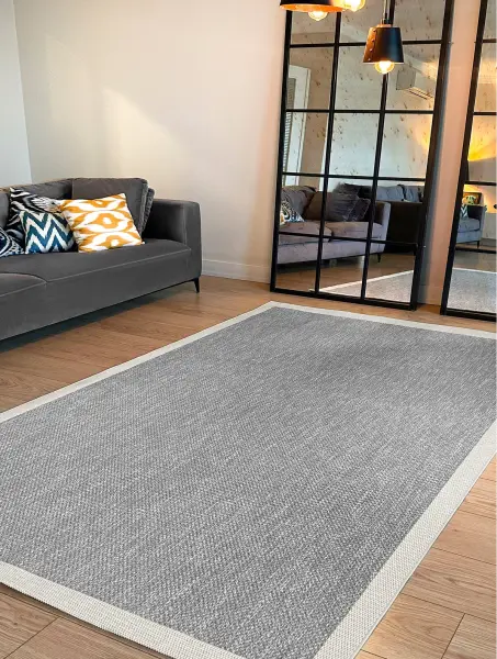 Sisal Serisi Gri Krem Kaymaz Tabanlı Yıkanabilir Dokuma Halı TU-EN07