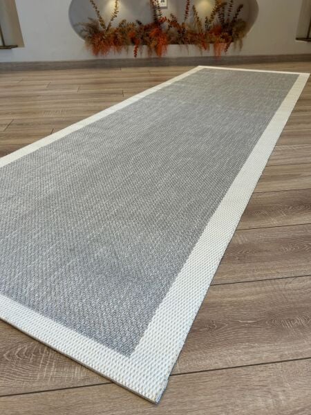 Sisal Serisi Gri Krem Kaymaz Tabanlı Yıkanabilir Dokuma Halı TU-EN07