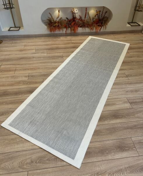 Sisal Serisi Gri Krem Kaymaz Tabanlı Yıkanabilir Dokuma Halı TU-EN07