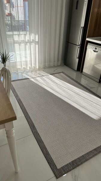 Sisal Serisi Krem Gri Kaymaz Tabanlı Yıkanabilir Dokuma Halı TU-EN01