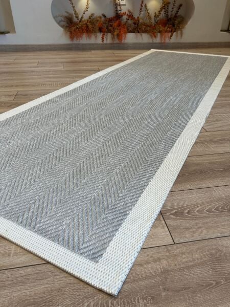 Sisal Serisi Gri Krem Kaymaz Tabanlı Yıkanabilir Dokuma Halı TU-EN03