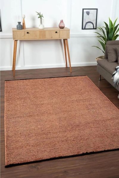 Zett Serisi Kiremit Pamuklu Yıkanabilir Kaymaz Taban Dokuma Kilim 160x230