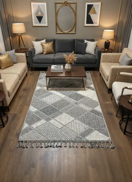 Pavia Serisi Gri Renk Kolay Temizlenen Hav Toz Vermez Halı T-19482