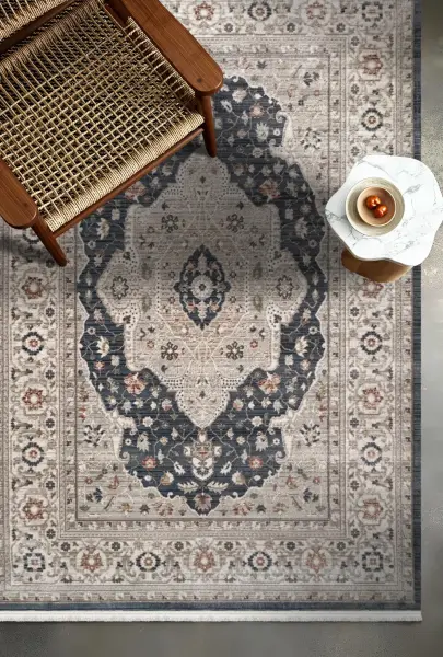 Vintage Serisi Mavi Renk Dokuma Makine Halısı EM-E403