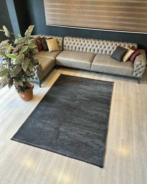 Ada Serisi Antrasit Renk Yıkanabilir Şönil Dokuma Halı GA-3234