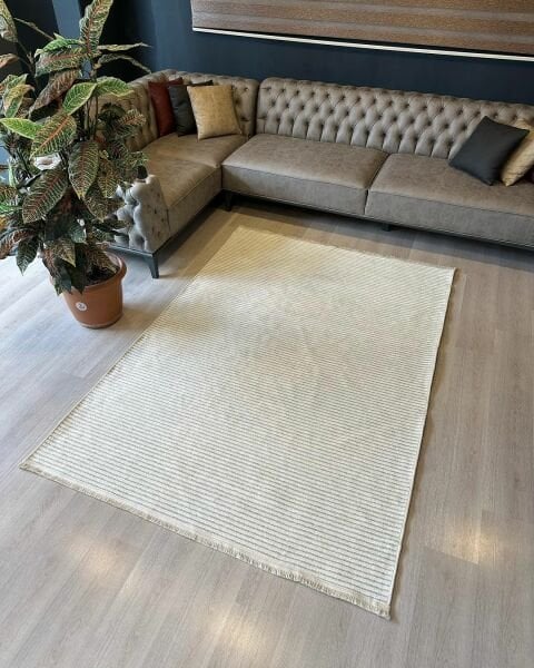 Ada Serisi Beyaz Renk Yıkanabilir Şönil Dokuma Halı GA-3235