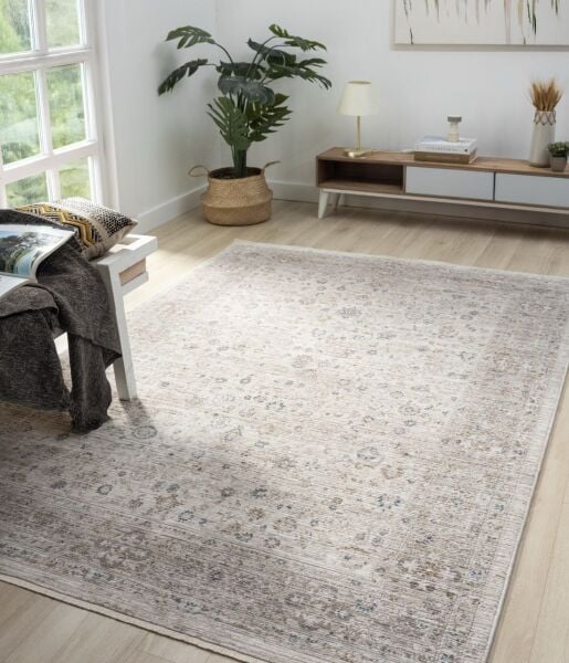 Vintage Serisi Bej Renk Eskitme Desen Dokuma Halı S-P10201