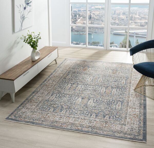 Vintage Serisi Mavi Renk Eskitme Desen Dokuma Halı S-P10207M