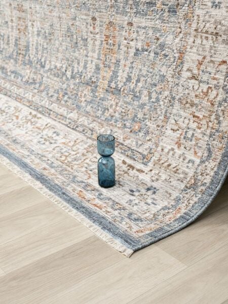 Vintage Serisi Mavi Renk Eskitme Desen Dokuma Halı S-P10207M